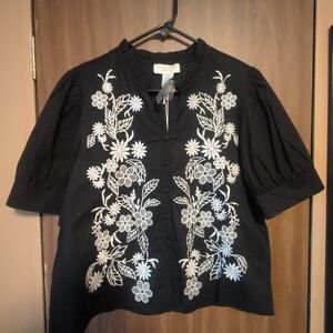 Black Embroidered Floral Top